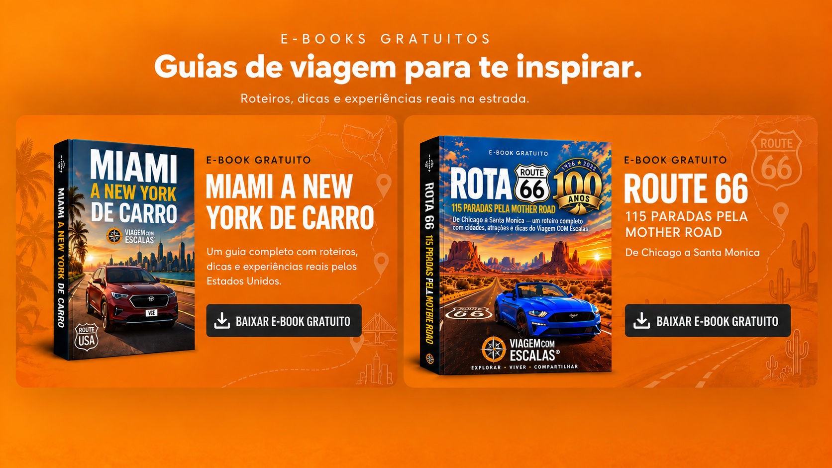 E-books gratuitos: Miami a New York de carro e Route 66